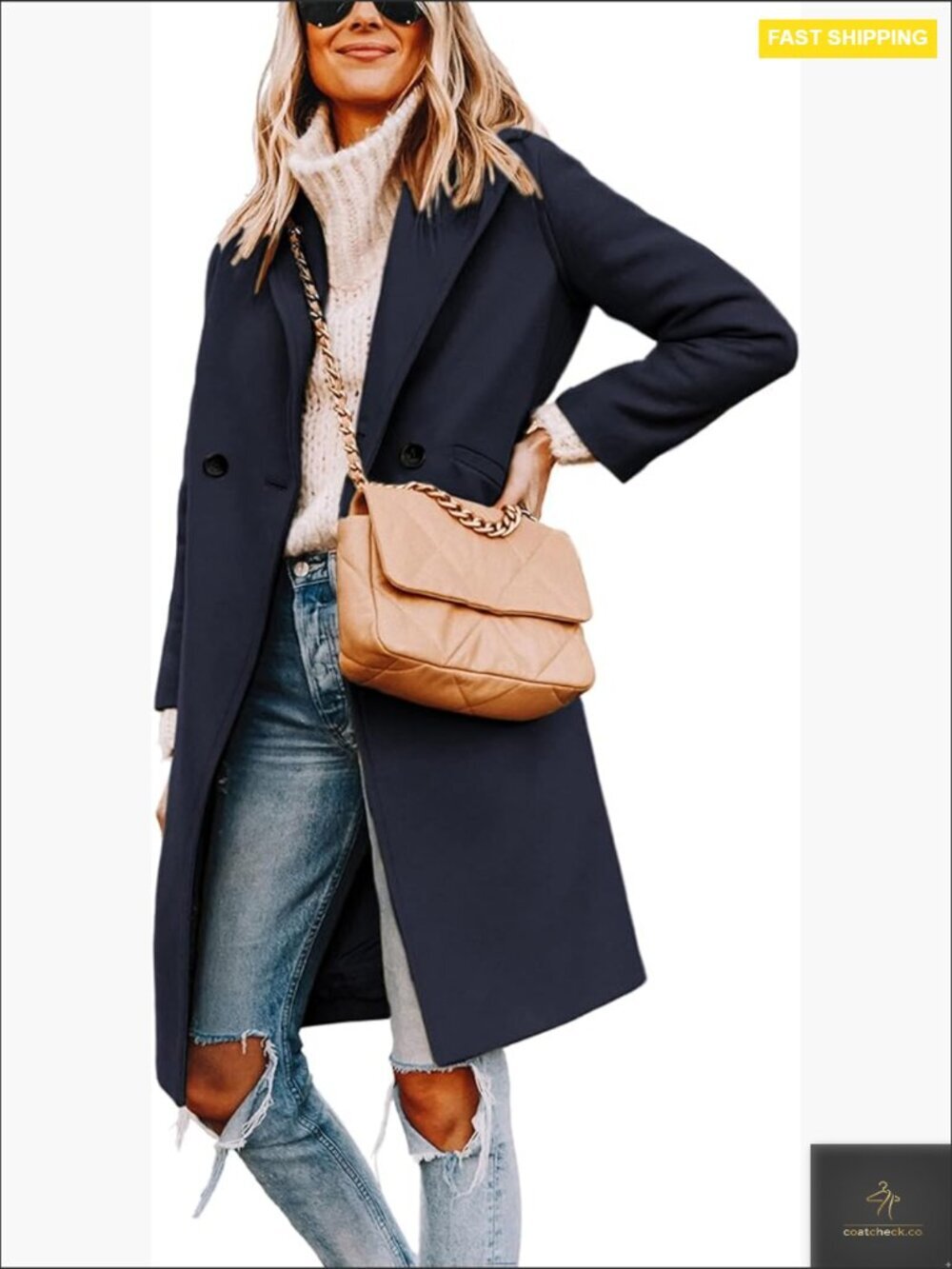 Classic Wool Peacoat Mid-Long Notch Lapel Single Breasted Trench Coat Elegant